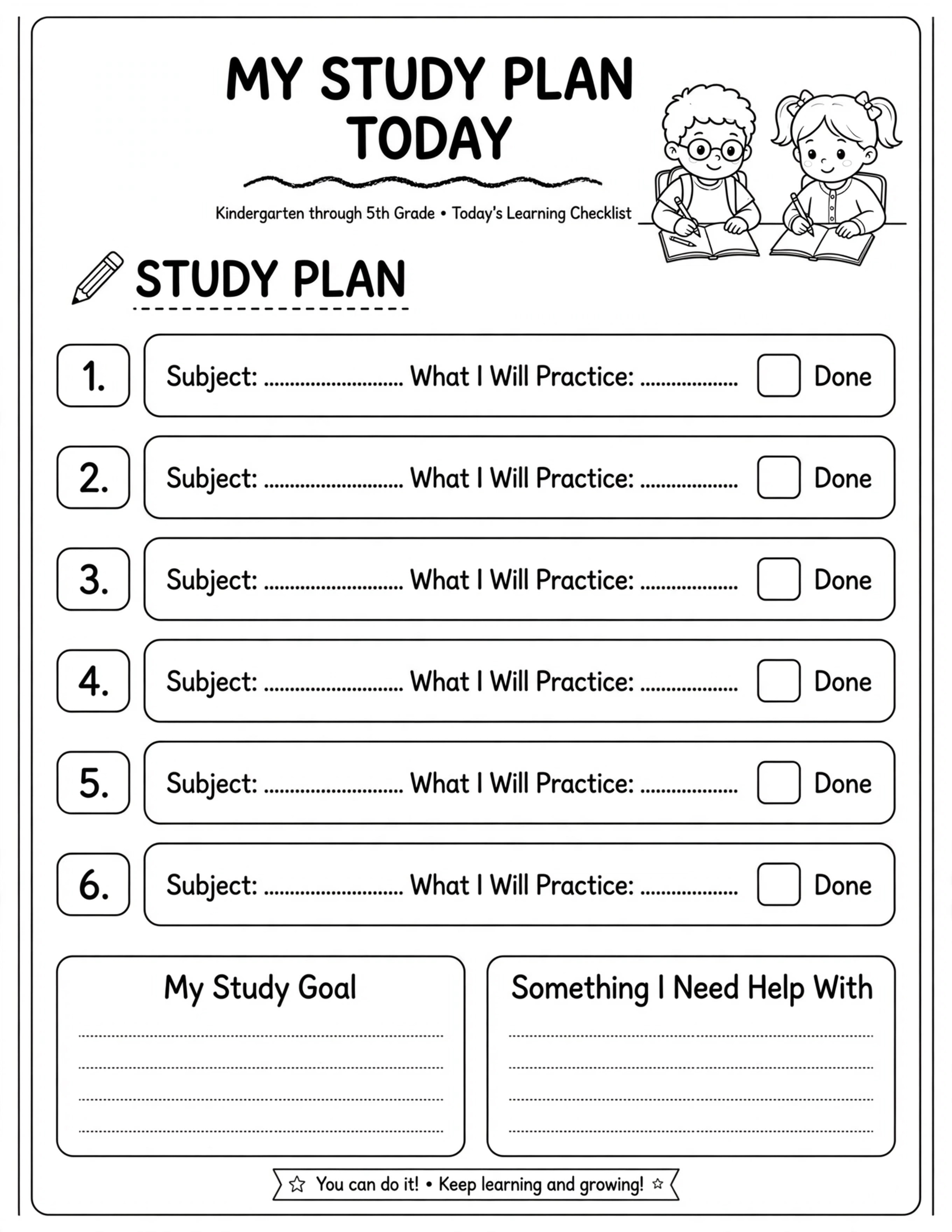 Daily Planner For Kids - MY STUDY PLAN TODAY