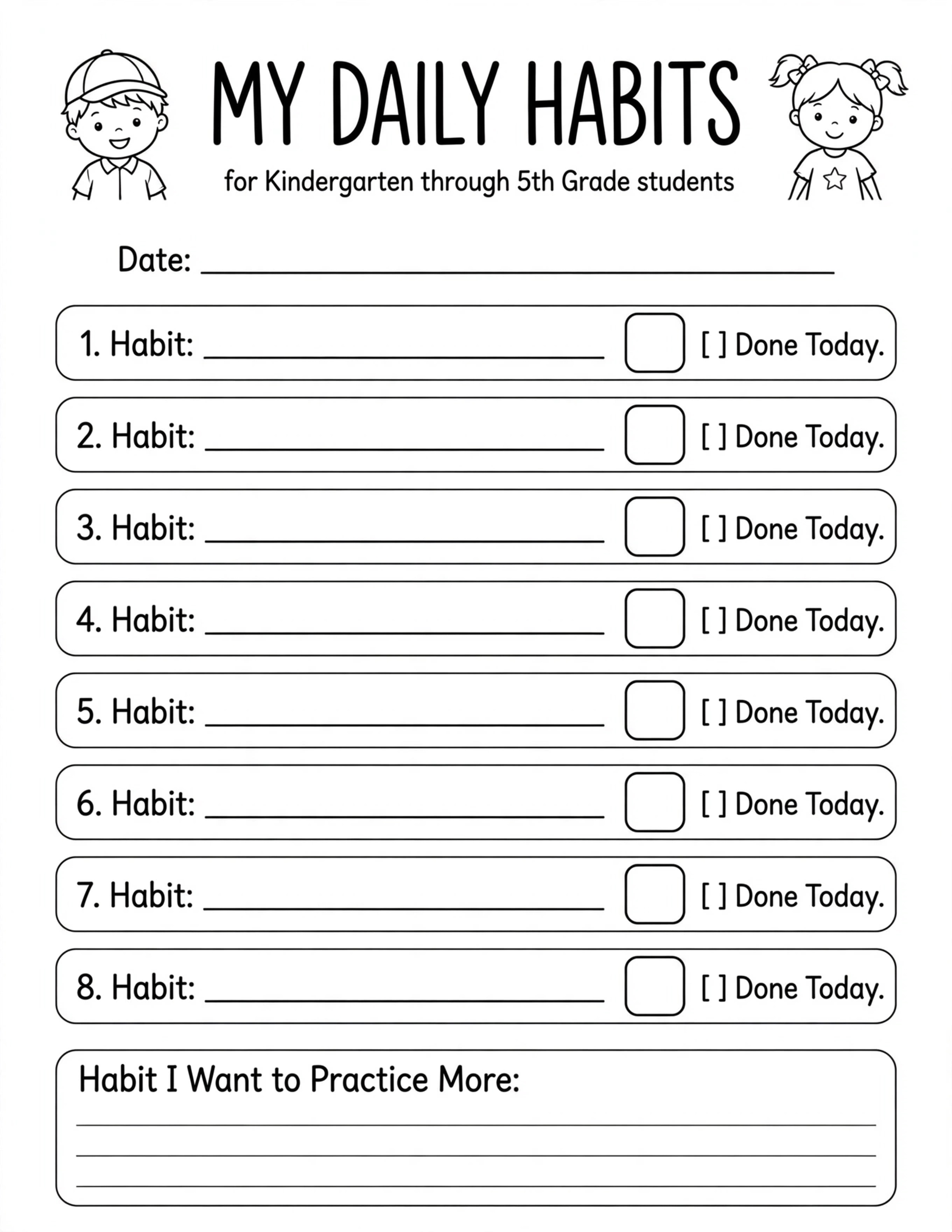 Daily Planner For Kids - MY DAILY HABITS