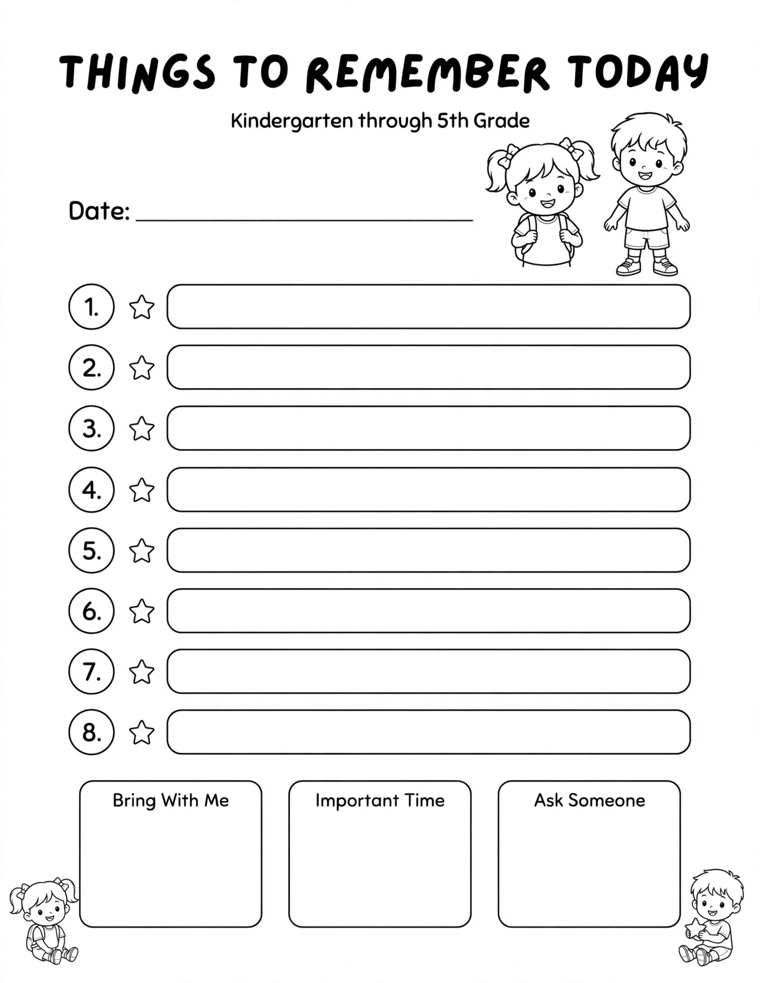 Daily Planner For Kids - THINGS TO REMEMBER TODAY