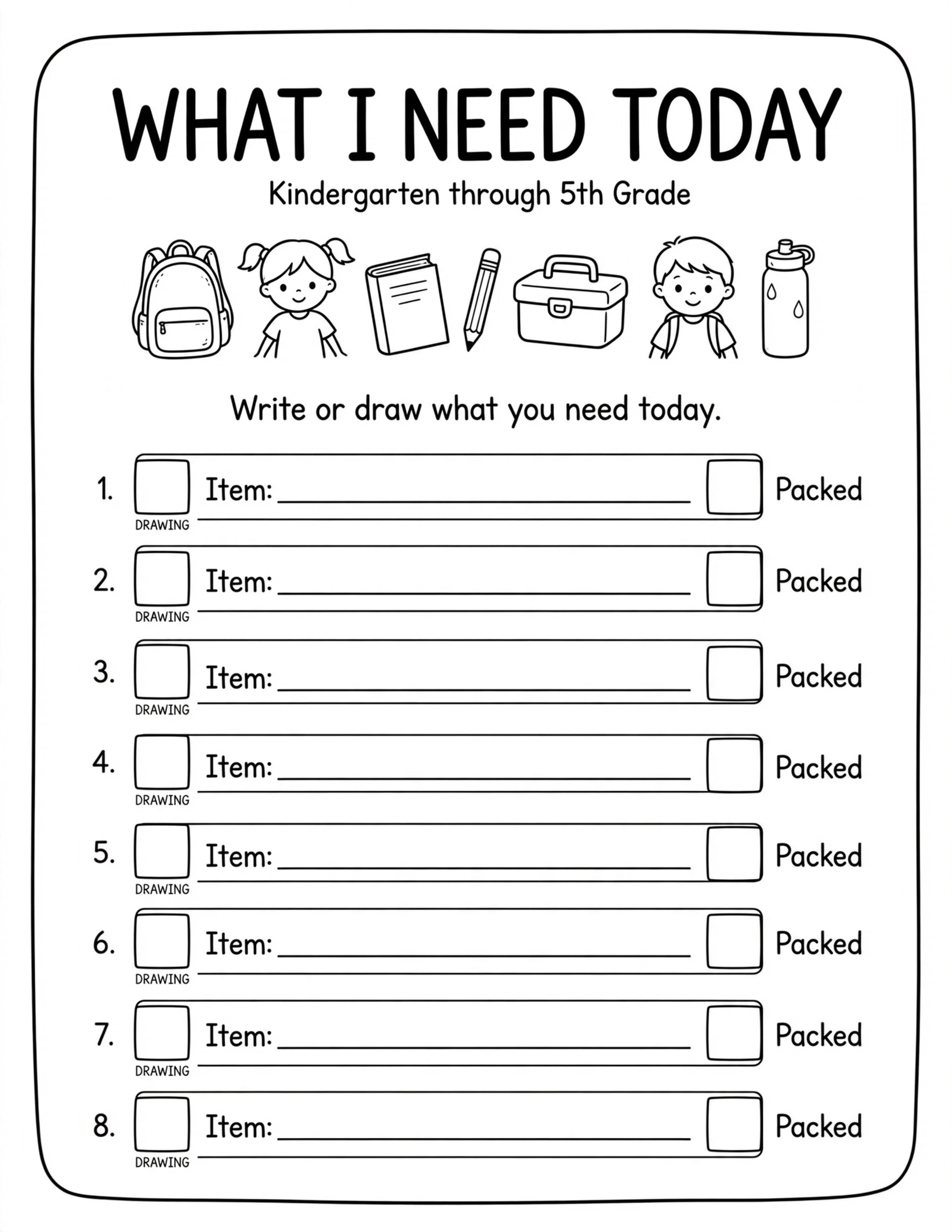Daily Planner For Kids - WHAT I NEED TODAY