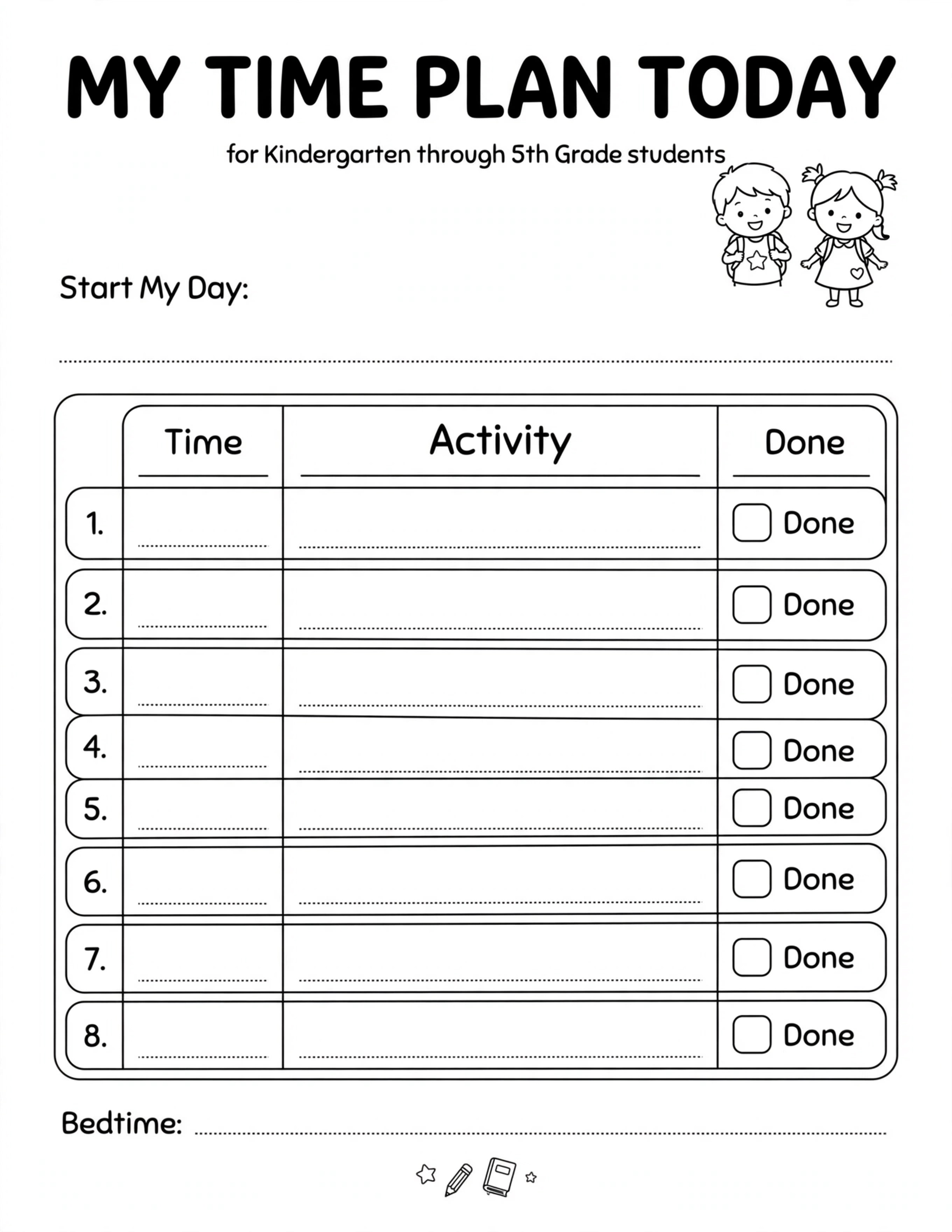 Daily Planner For Kids - MY TIME PLAN TODAY