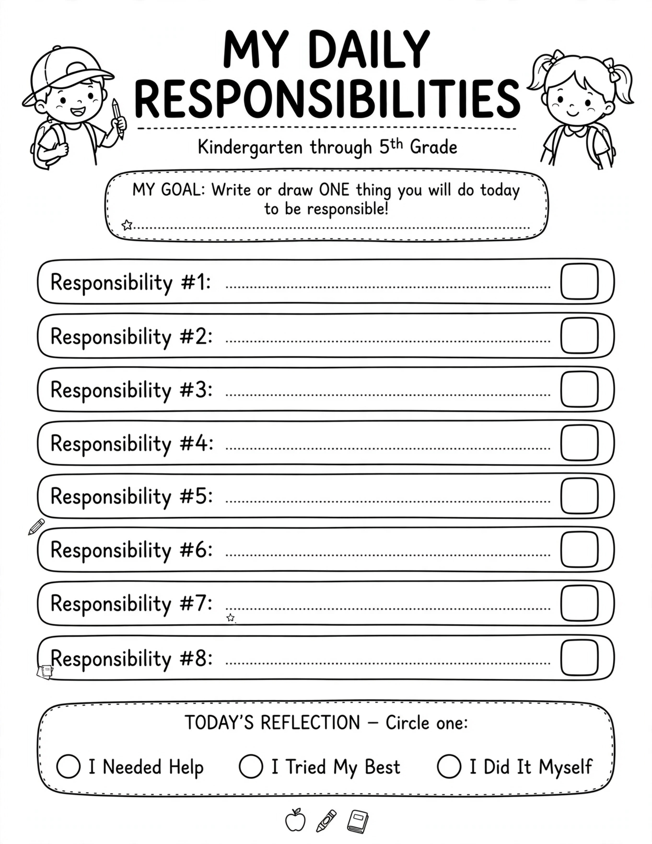Daily Planner For Kids - MY DAILY RESPONSIBILITIES