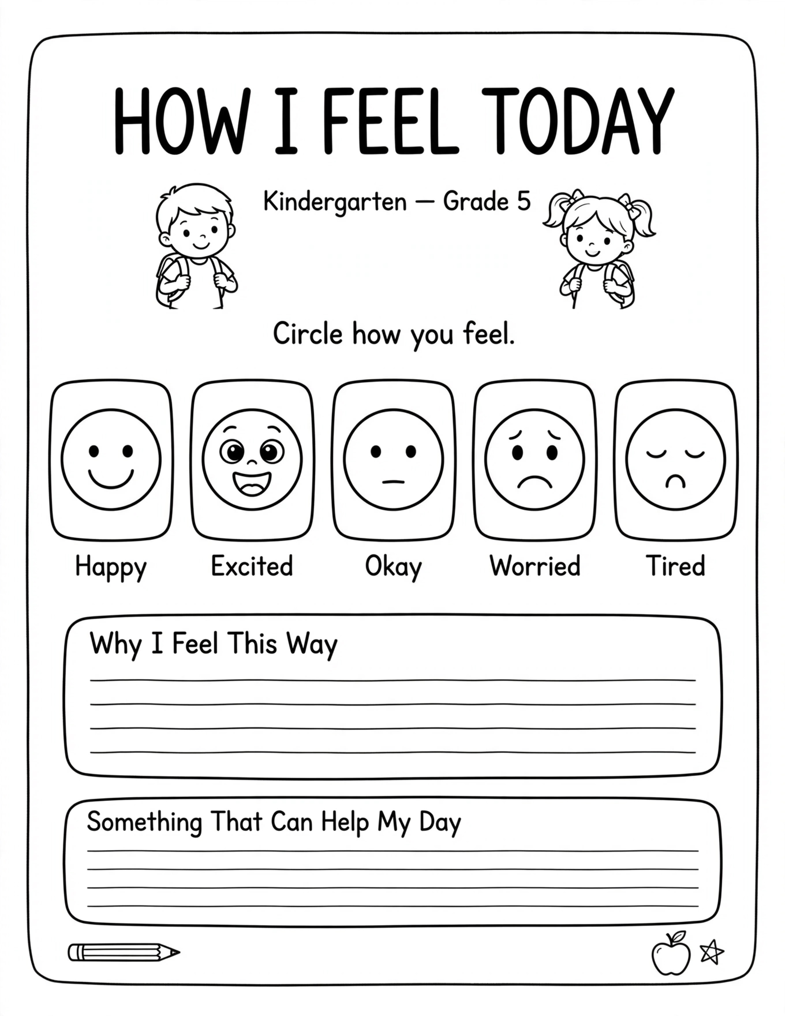 Daily Planner For Kids - HOW I FEEL TODAY