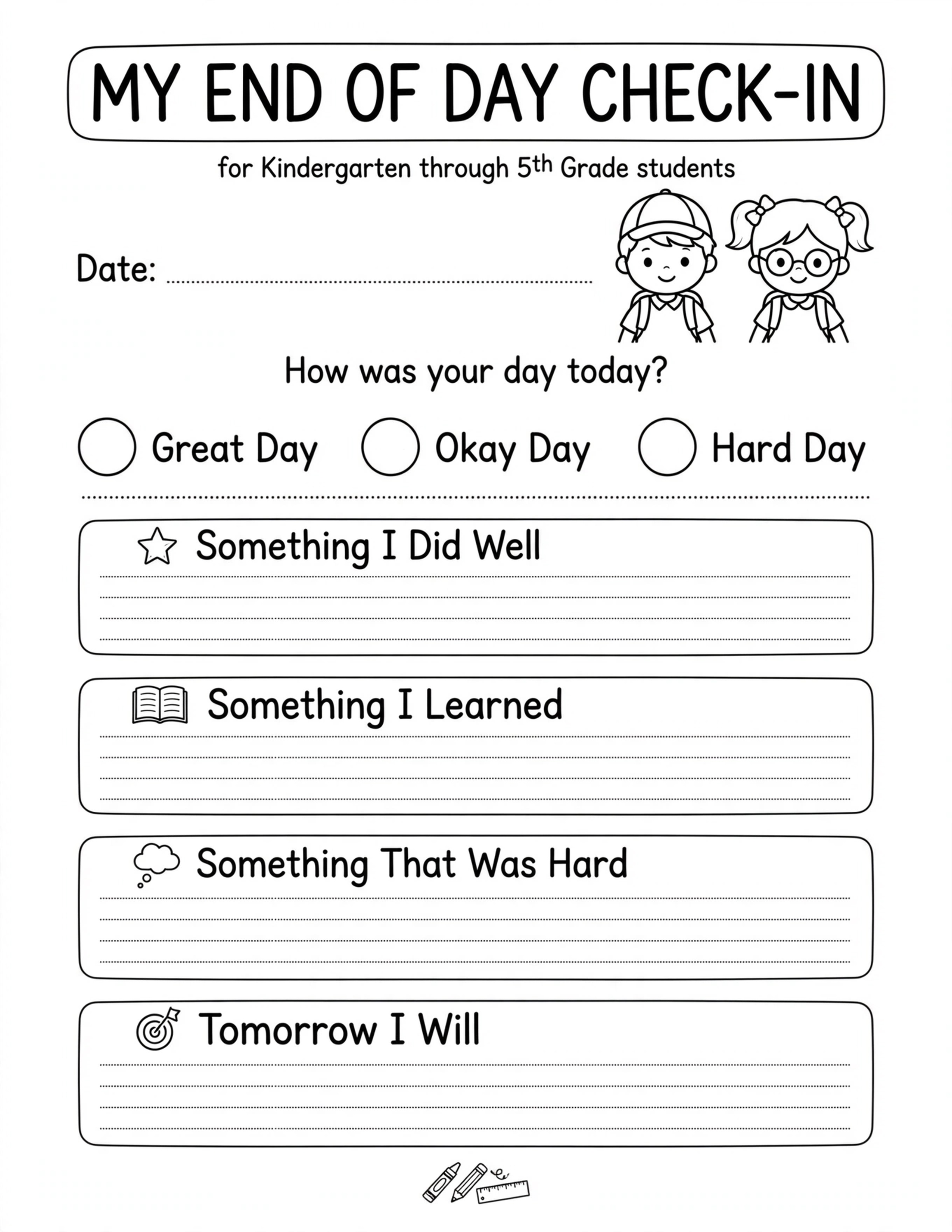 Daily Planner For Kids - MY END OF DAY CHECK-IN