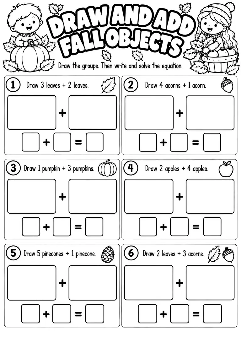 Draw and Add Fall Objects for Kindergarten, 1st Grade