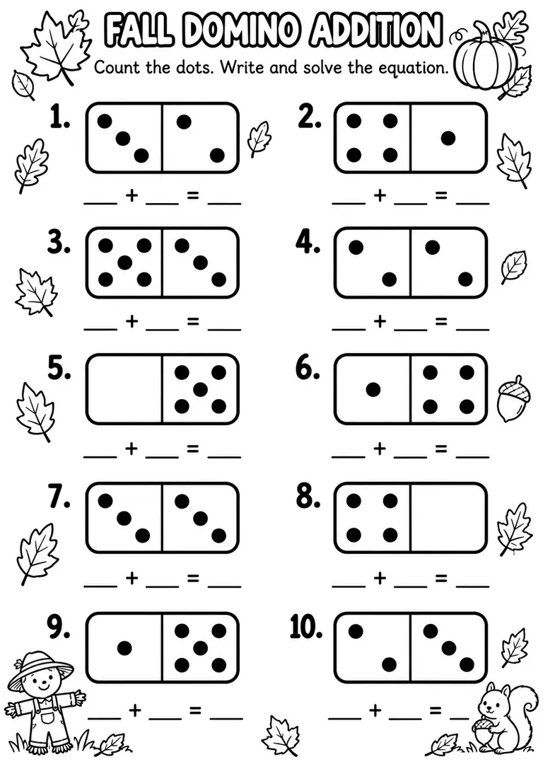 Fall Domino Addition for Kindergarten, 1st Grade