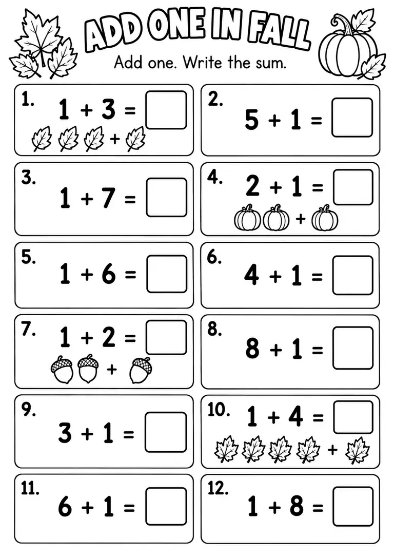 Add One in Fall for Kindergarten, 1st Grade