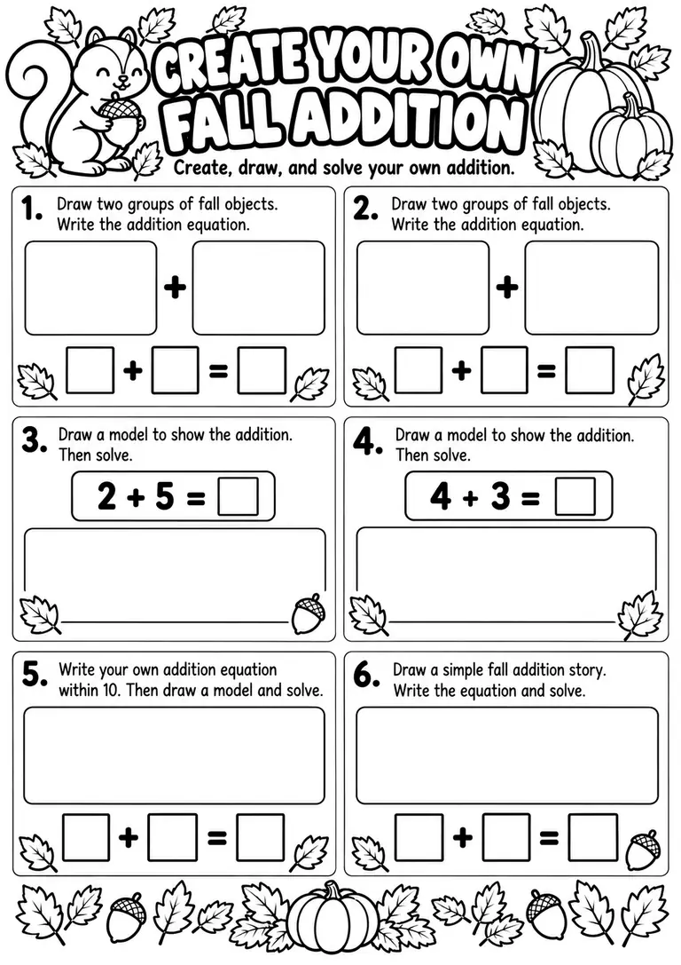 Create Your Own Fall Addition for Kindergarten, 1st Grade