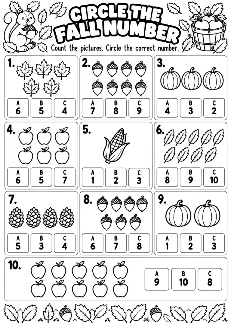 CIRCLE THE FALL NUMBER for Kindergarten, 1st Grade