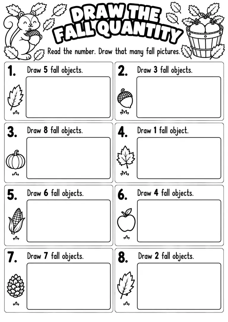 DRAW THE FALL QUANTITY for Kindergarten, 1st Grade