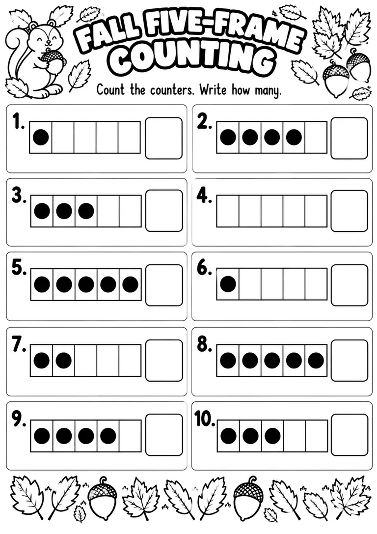 FALL FIVE-FRAME COUNTING for Kindergarten, 1st Grade