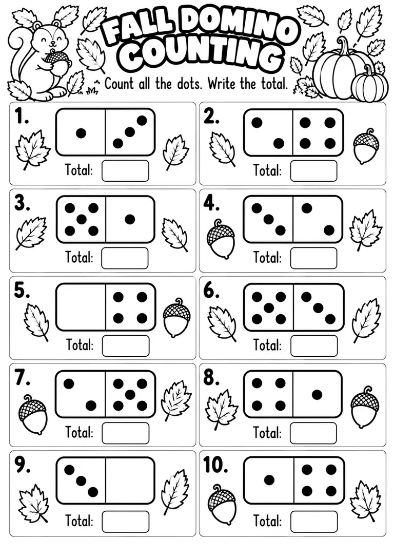 FALL DOMINO COUNTING for Kindergarten, 1st Grade