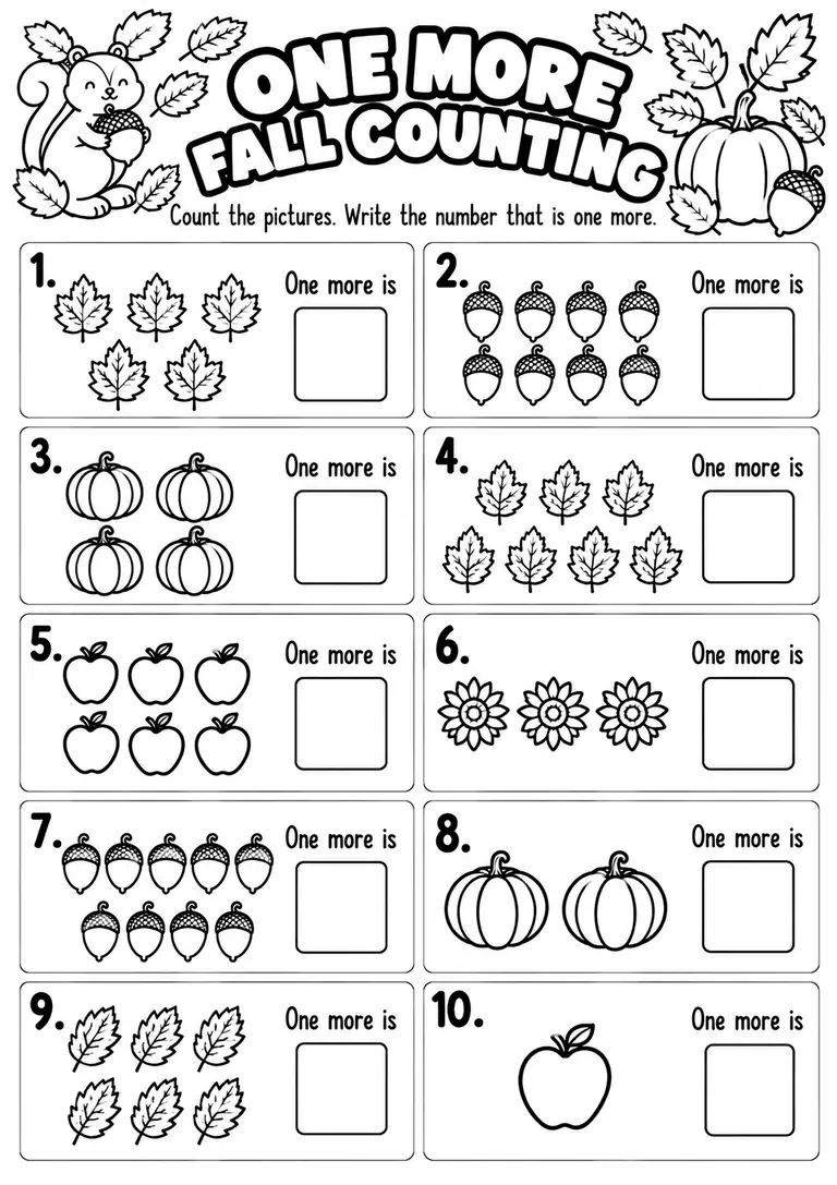 ONE MORE FALL COUNTING for Kindergarten, 1st Grade