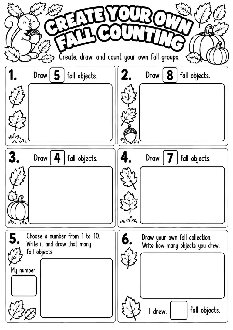 CREATE YOUR OWN FALL COUNTING for Kindergarten, 1st Grade