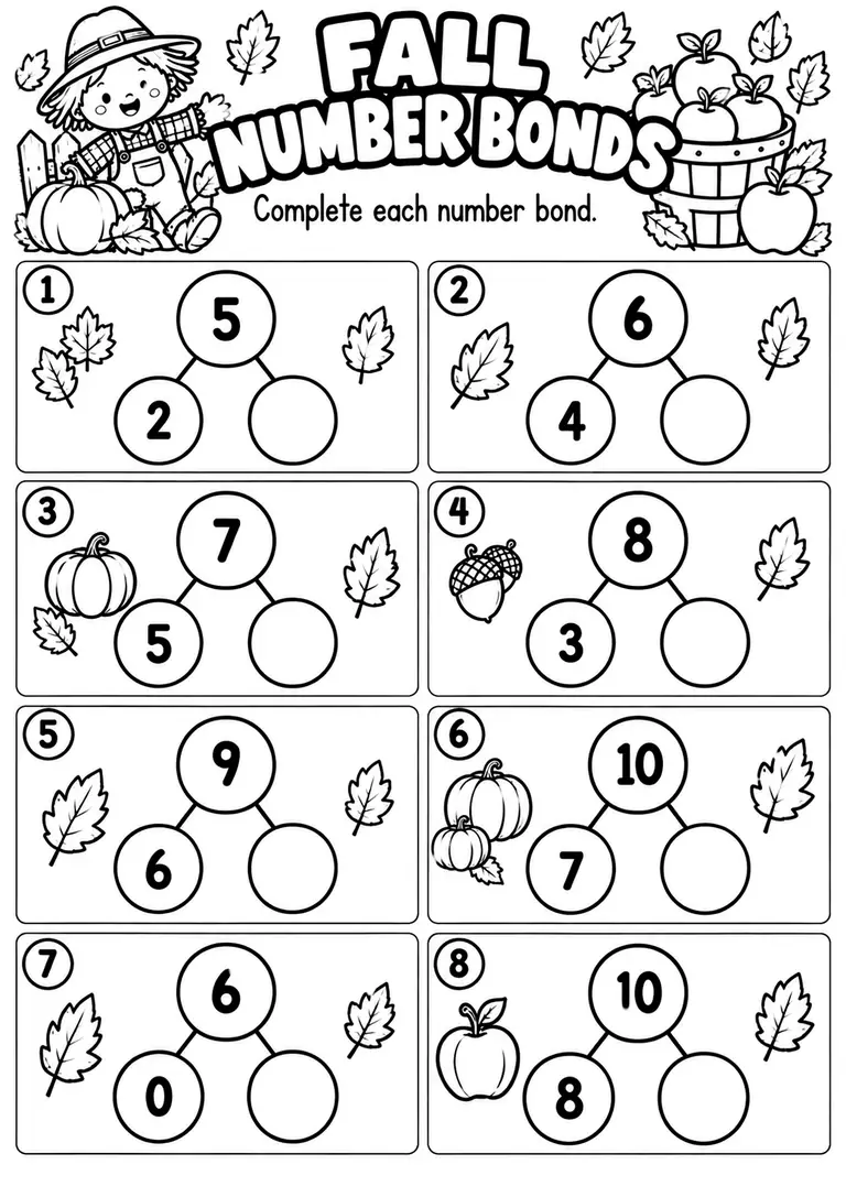Fall Number Bonds for Kindergarten, 1st Grade