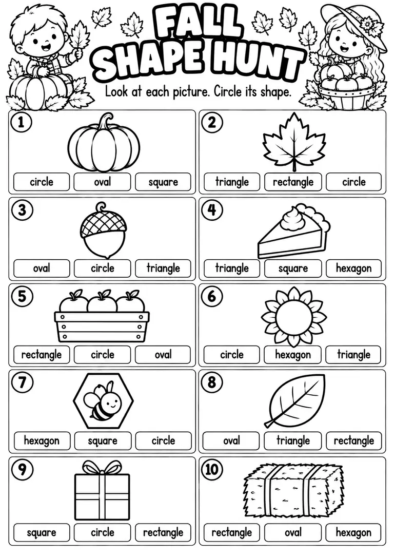 Fall Shape Hunt for Kindergarten, 1st Grade