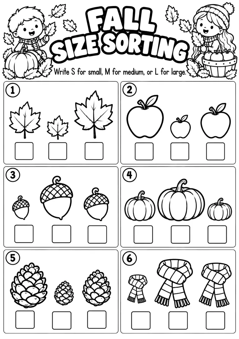 Fall Size Sorting for Kindergarten, 1st Grade