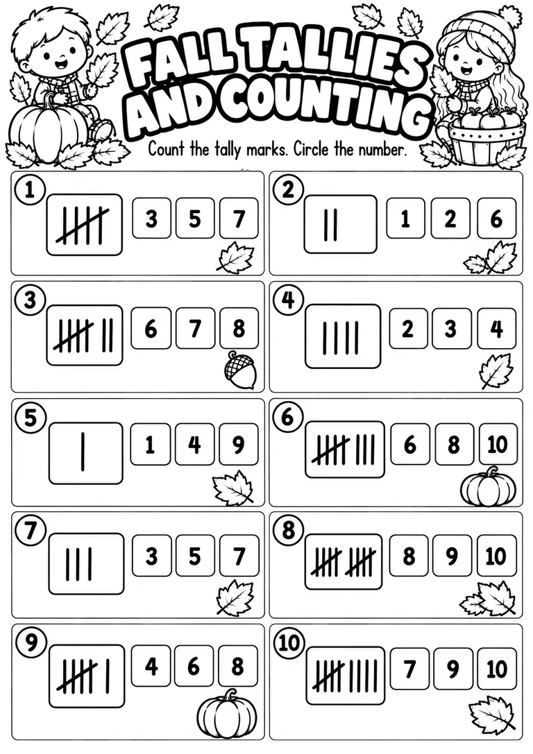 Fall Tallies and Counting for Kindergarten, 1st Grade
