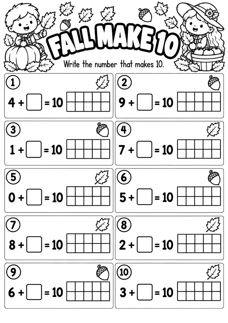 Fall Make 10 for Kindergarten, 1st Grade