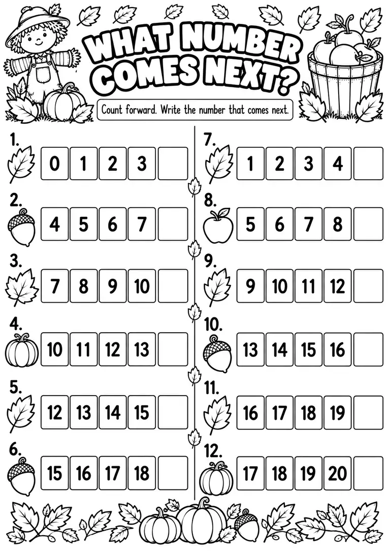 WHAT NUMBER COMES NEXT? for Kindergarten, 1st Grade