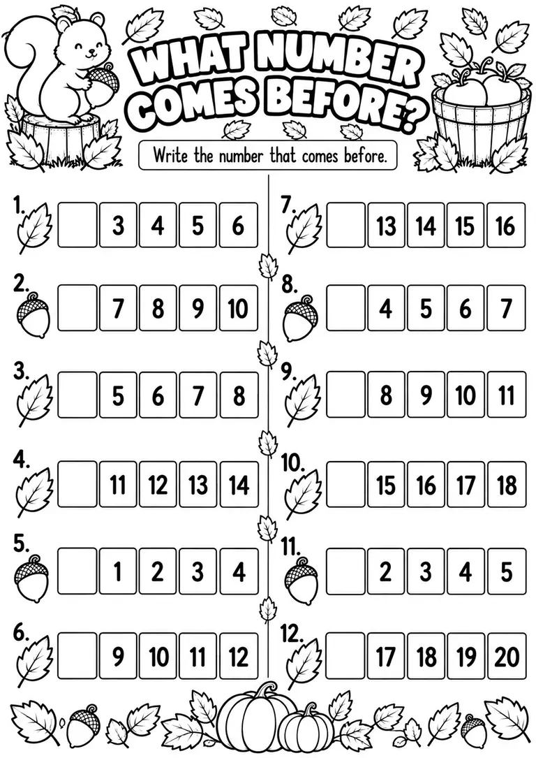 WHAT NUMBER COMES BEFORE? for Kindergarten, 1st Grade