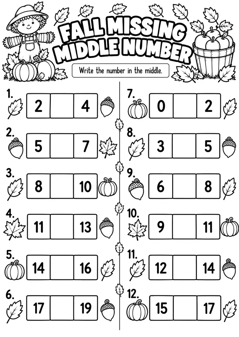 FALL MISSING MIDDLE NUMBER for Kindergarten, 1st Grade