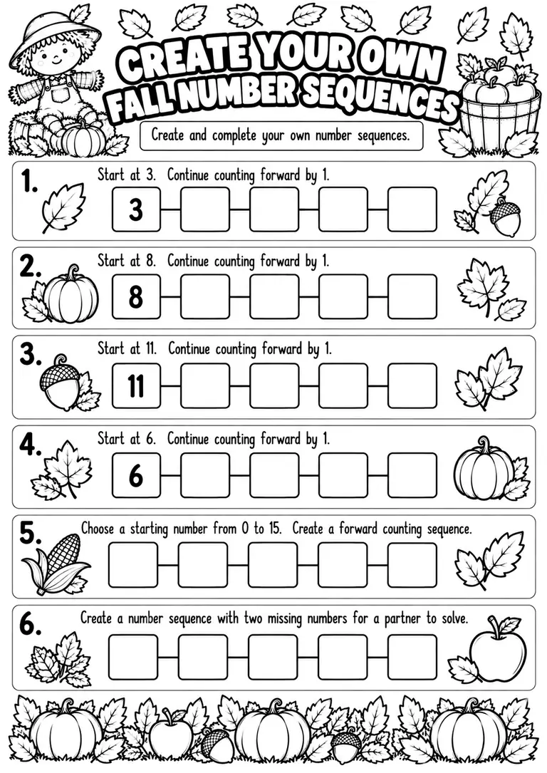 CREATE YOUR OWN FALL NUMBER SEQUENCES for Kindergarten, 1st Grade