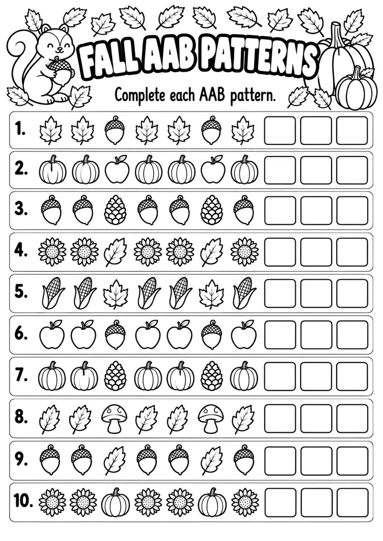 Fall AAB Patterns for Kindergarten, 1st Grade