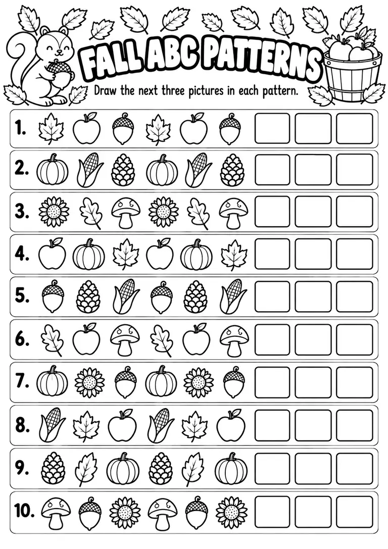 Fall ABC Patterns for Kindergarten, 1st Grade