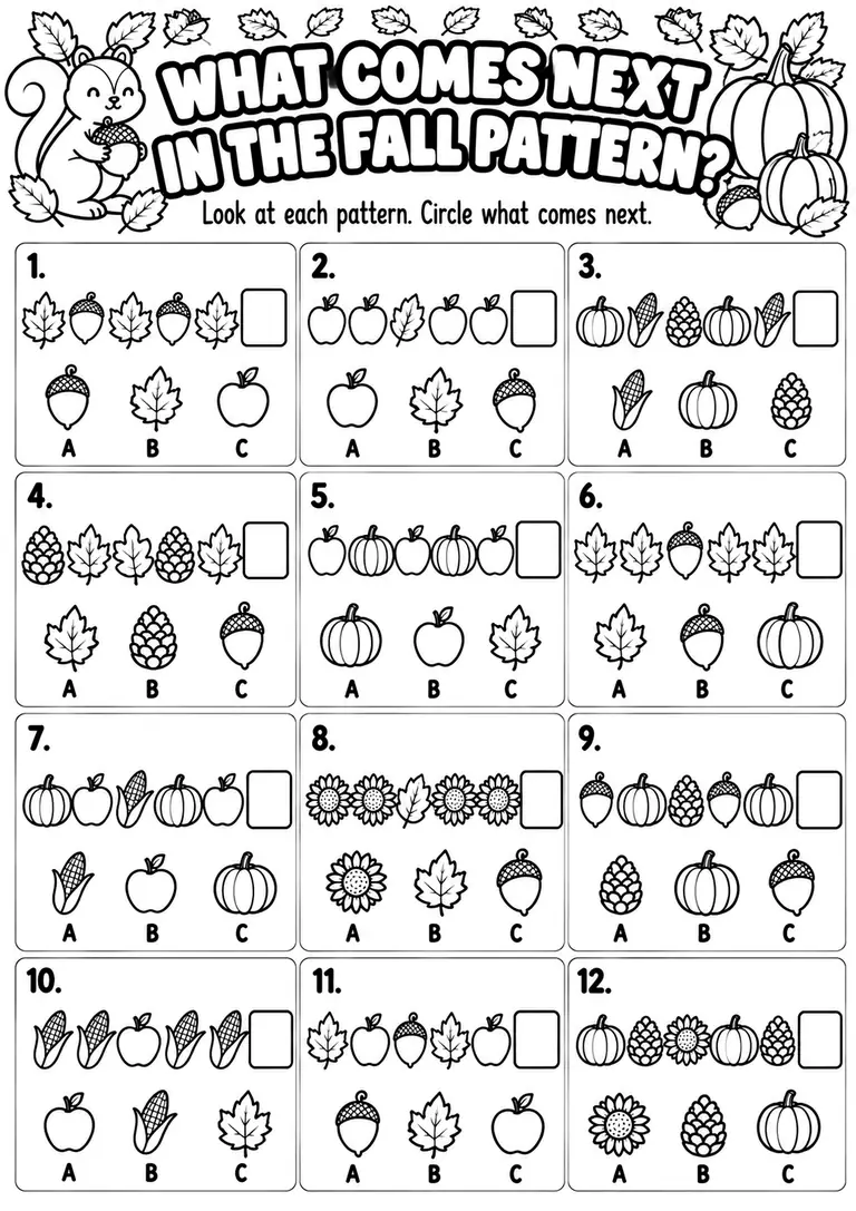 What Comes Next in the Fall Pattern? for Kindergarten, 1st Grade