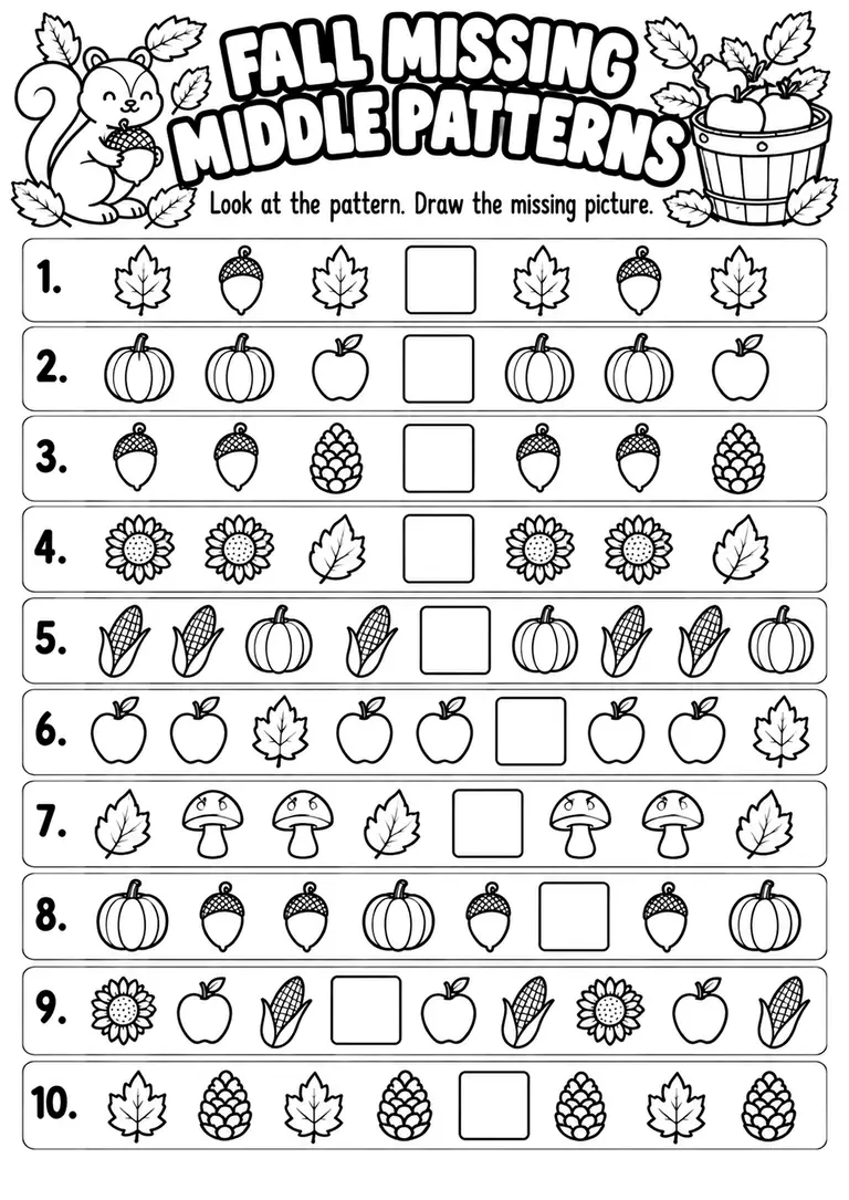 Fall Missing Middle Patterns for Kindergarten, 1st Grade