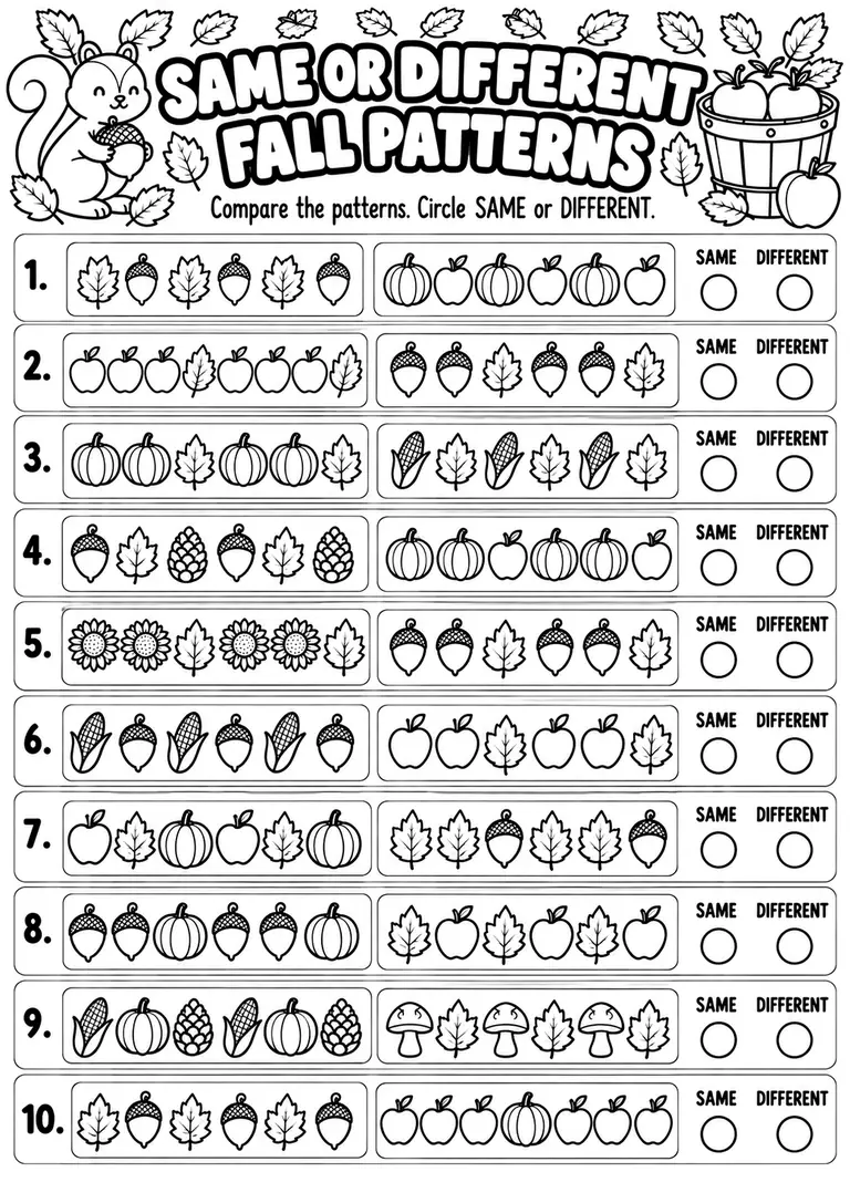 Same or Different Fall Patterns for Kindergarten, 1st Grade