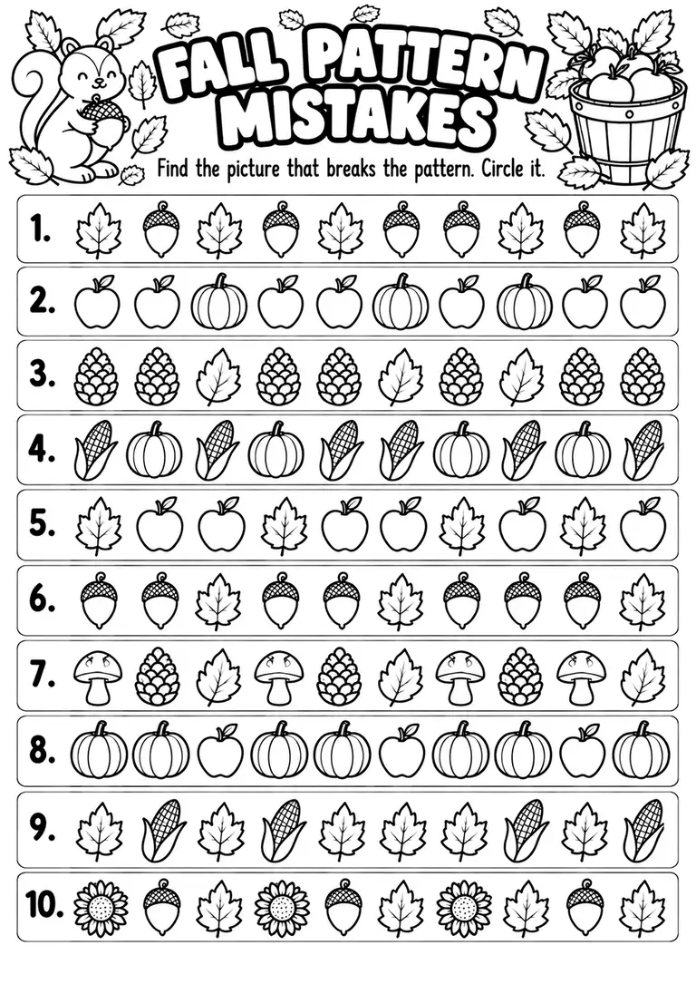 Fall Pattern Mistakes for Kindergarten, 1st Grade