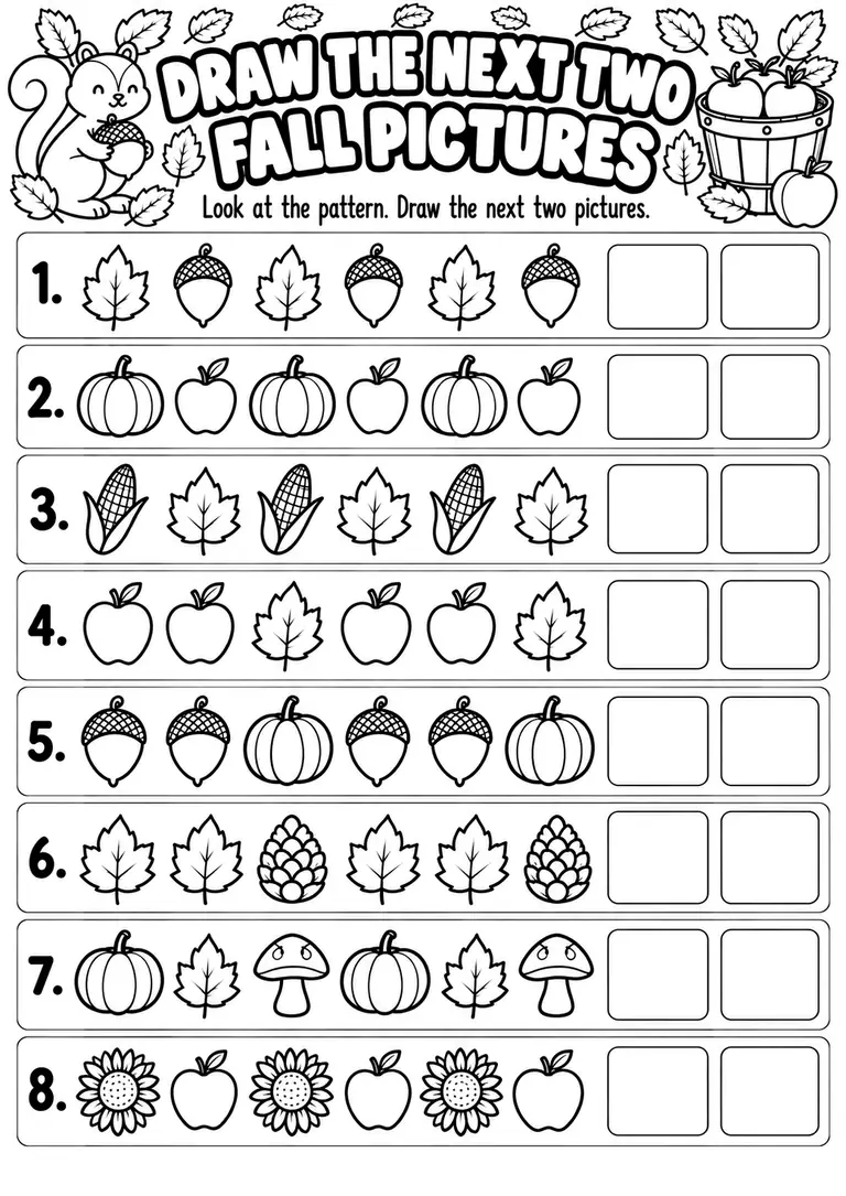 Draw the Next Two Fall Pictures for Kindergarten, 1st Grade