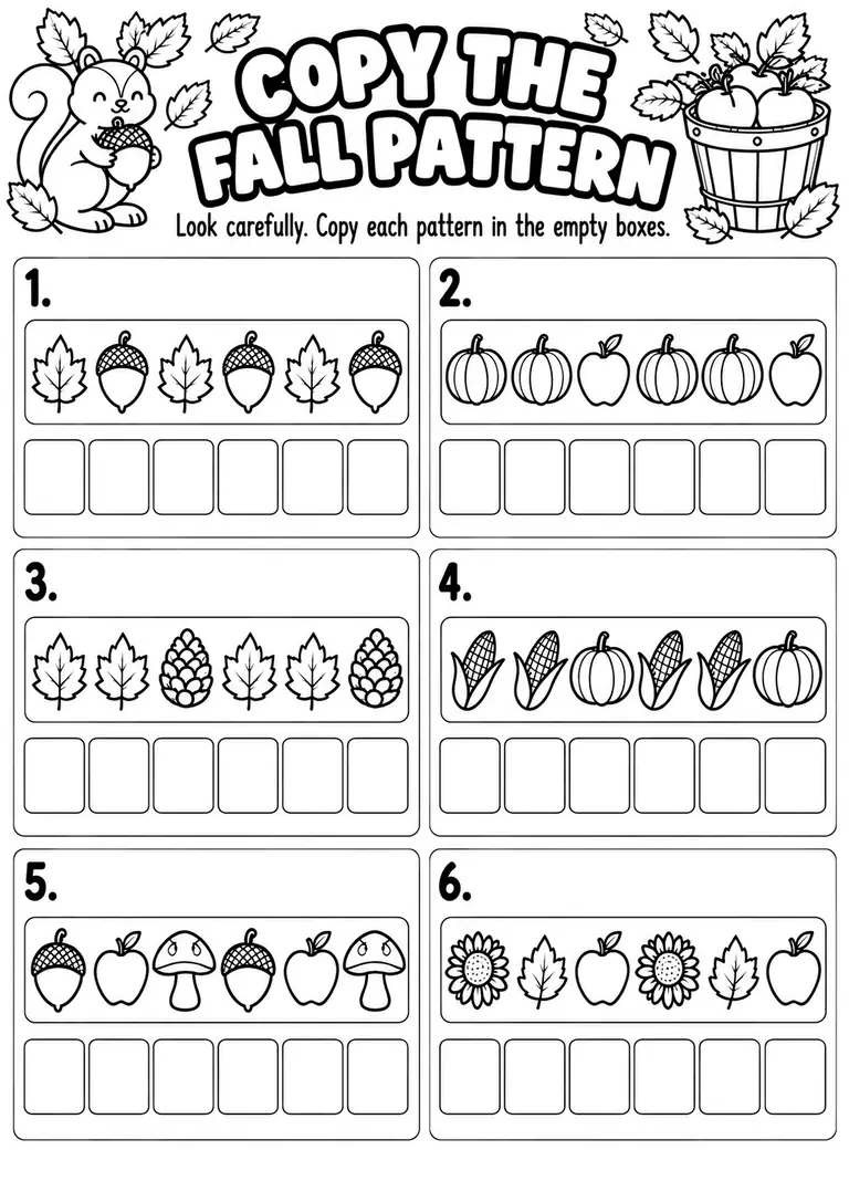 Copy the Fall Pattern for Kindergarten, 1st Grade