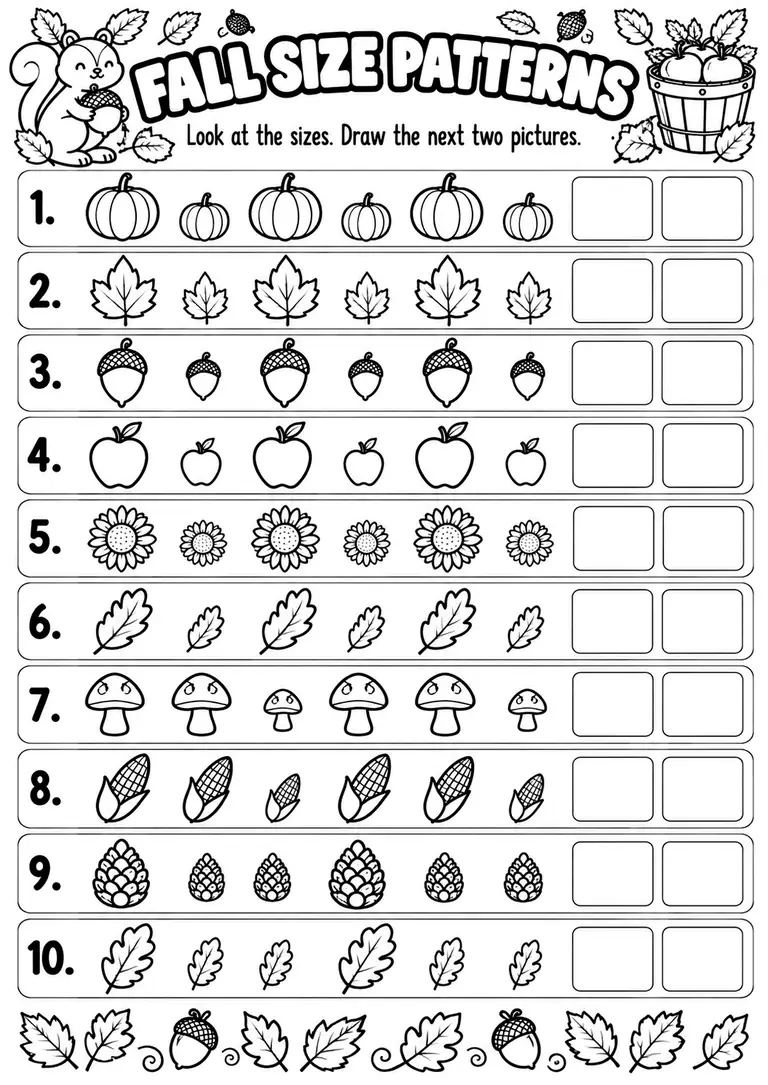 Fall Size Patterns for Kindergarten, 1st Grade