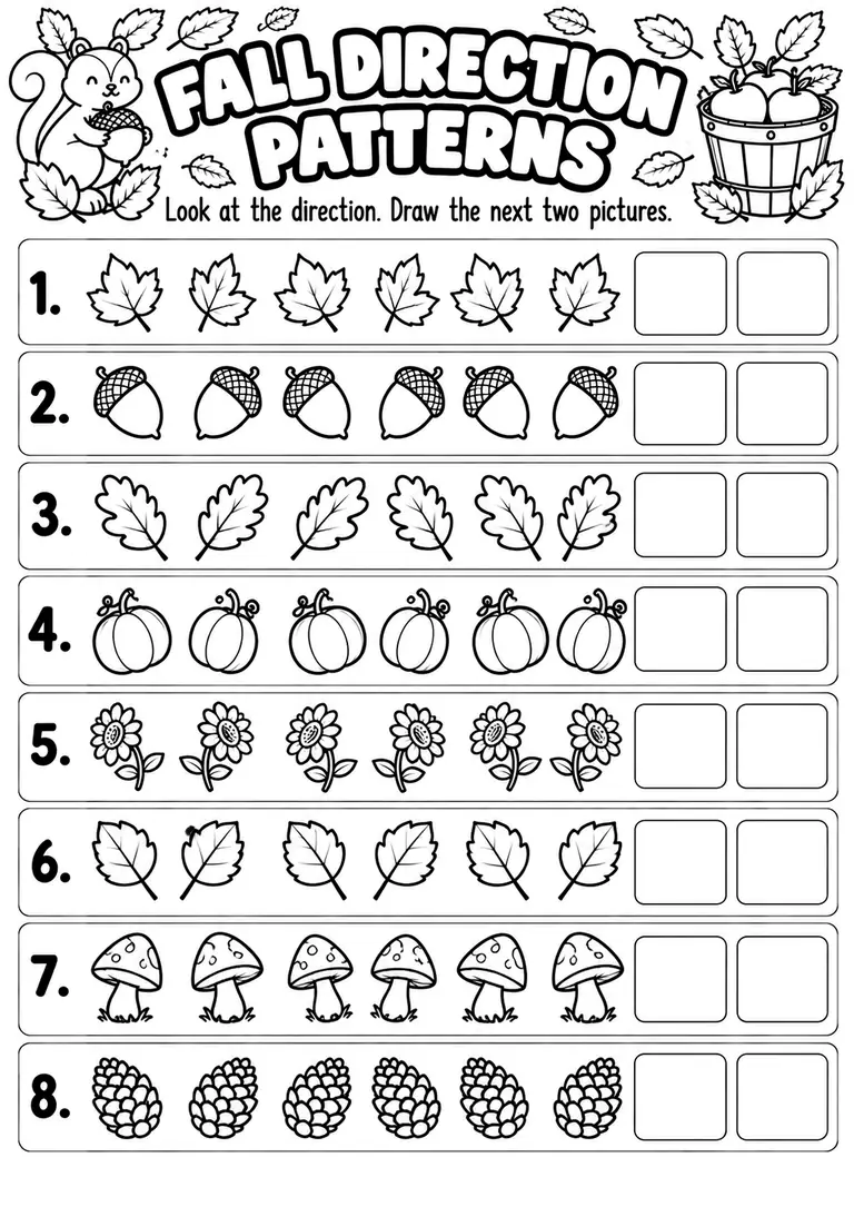 Fall Direction Patterns for Kindergarten, 1st Grade