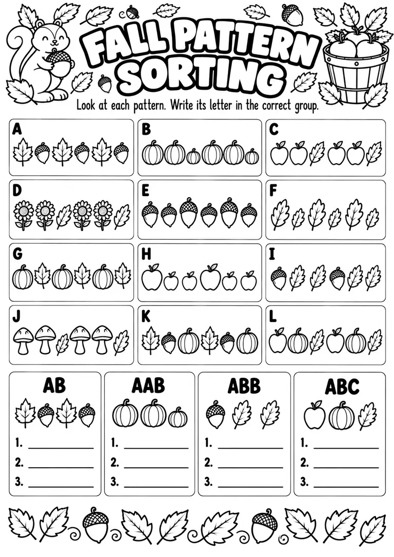Fall Pattern Sorting for Kindergarten, 1st Grade