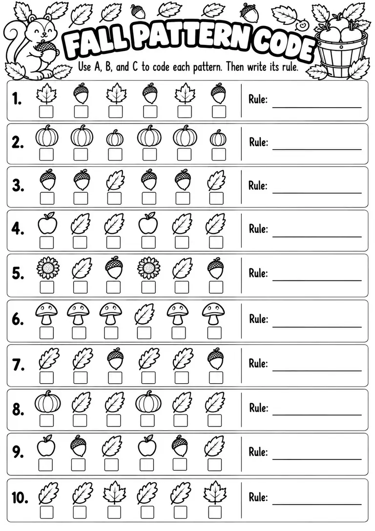 Fall Pattern Code for Kindergarten, 1st Grade