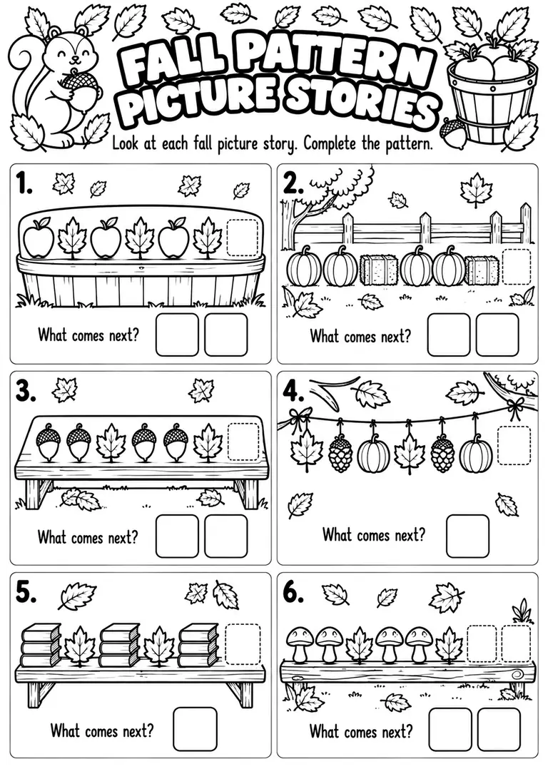 Fall Pattern Picture Stories for Kindergarten, 1st Grade