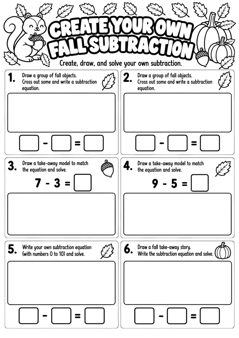 Create Your Own Fall Subtraction for Kindergarten, 1st Grade