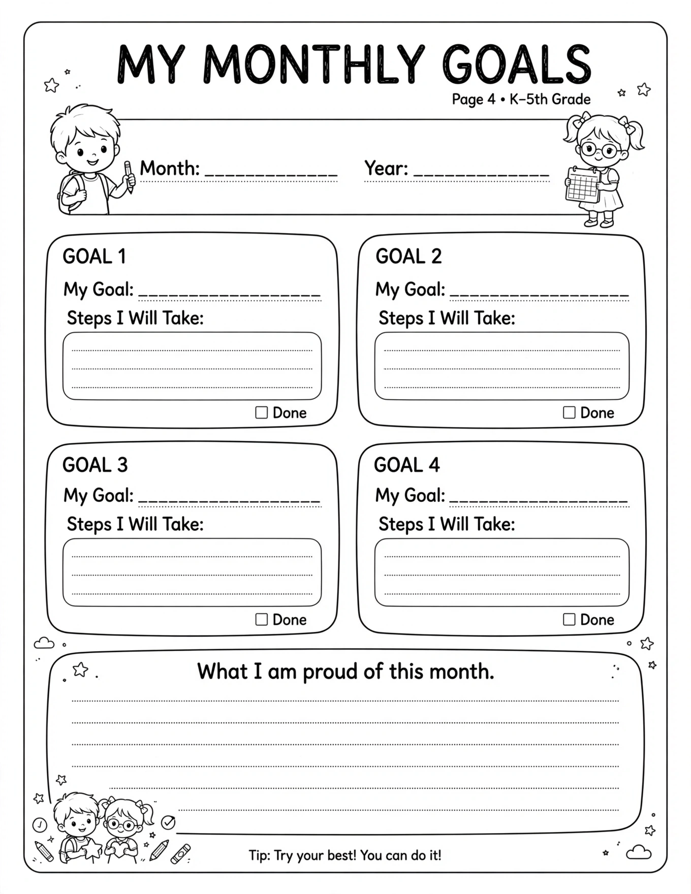 Goal Setting Worksheets For Kids - MY MONTHLY GOALS