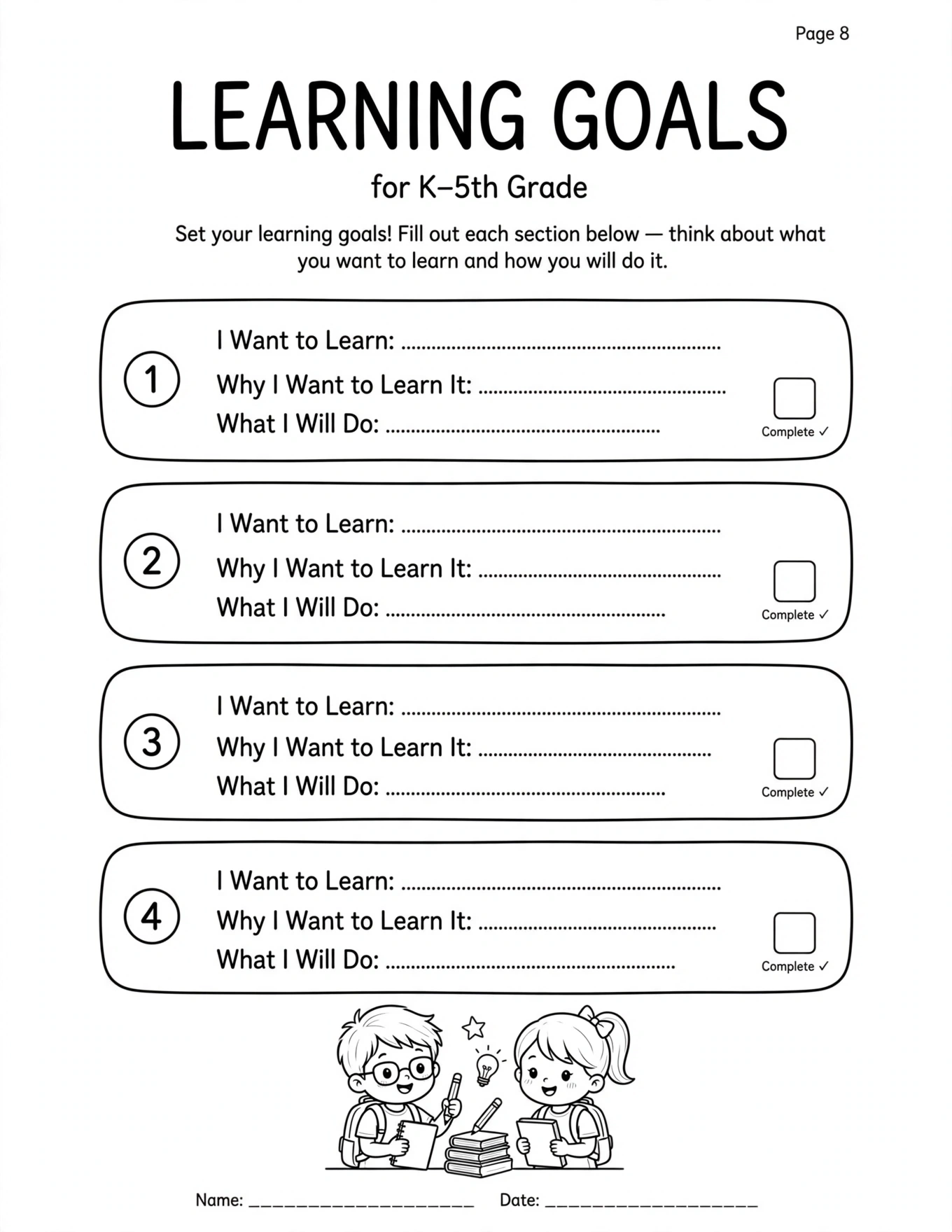 Goal Setting Worksheets For Kids - PERSONAL GOALS