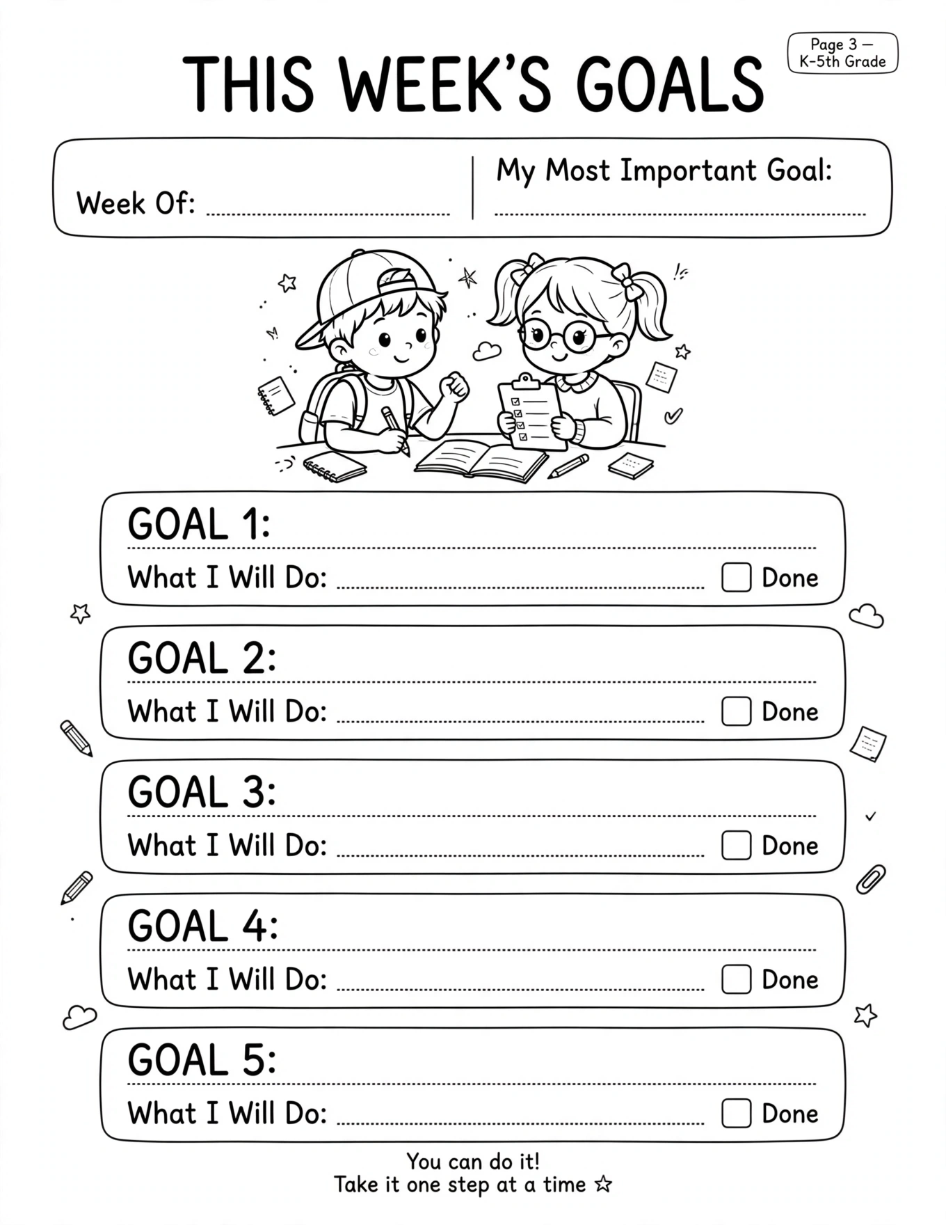 Goal Setting Worksheets For Kids - KINDNESS GOALS