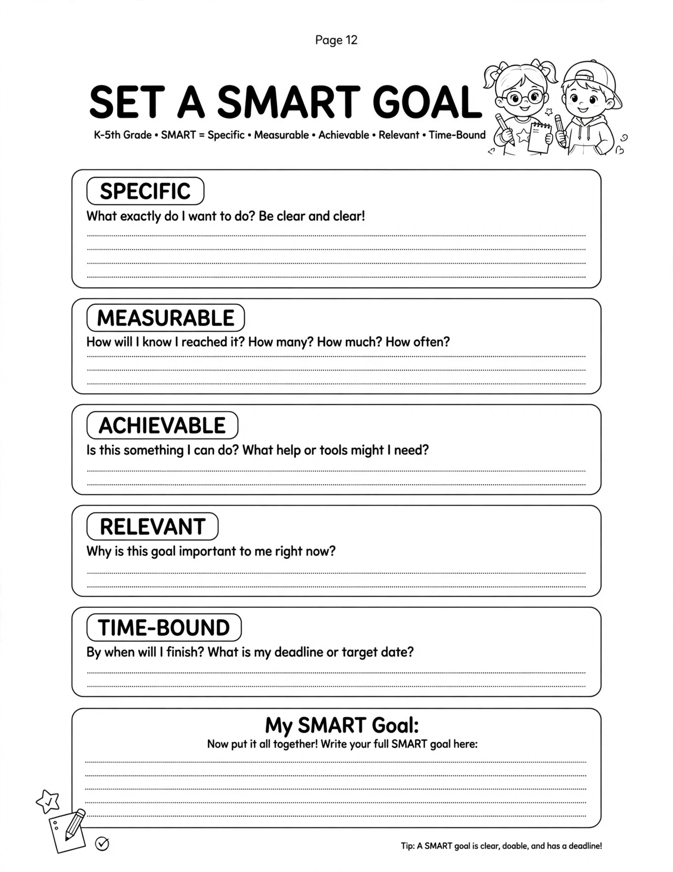 Goal Setting Worksheets For Kids - MY ACTION PLAN