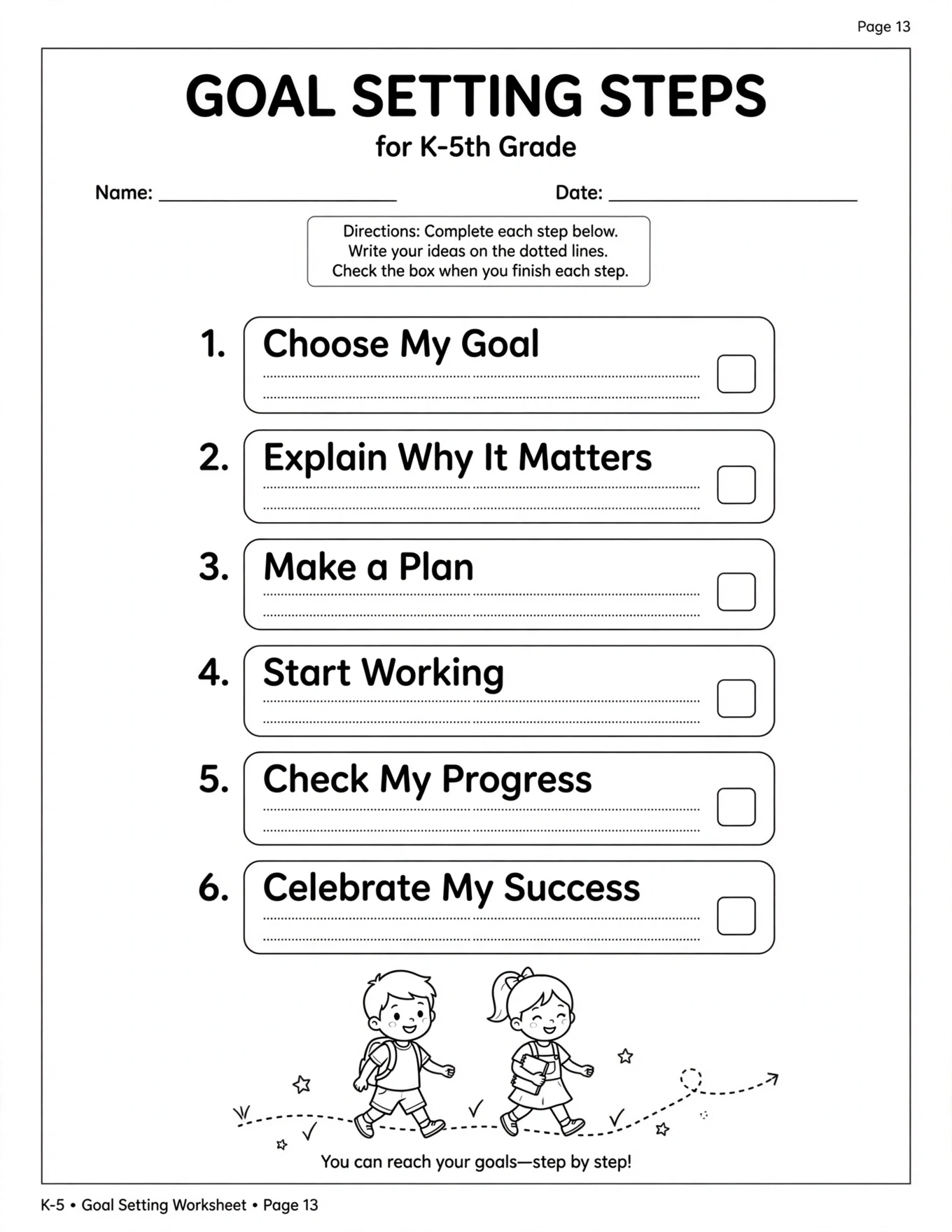 Goal Setting Worksheets For Kids - GOAL CHECKLIST