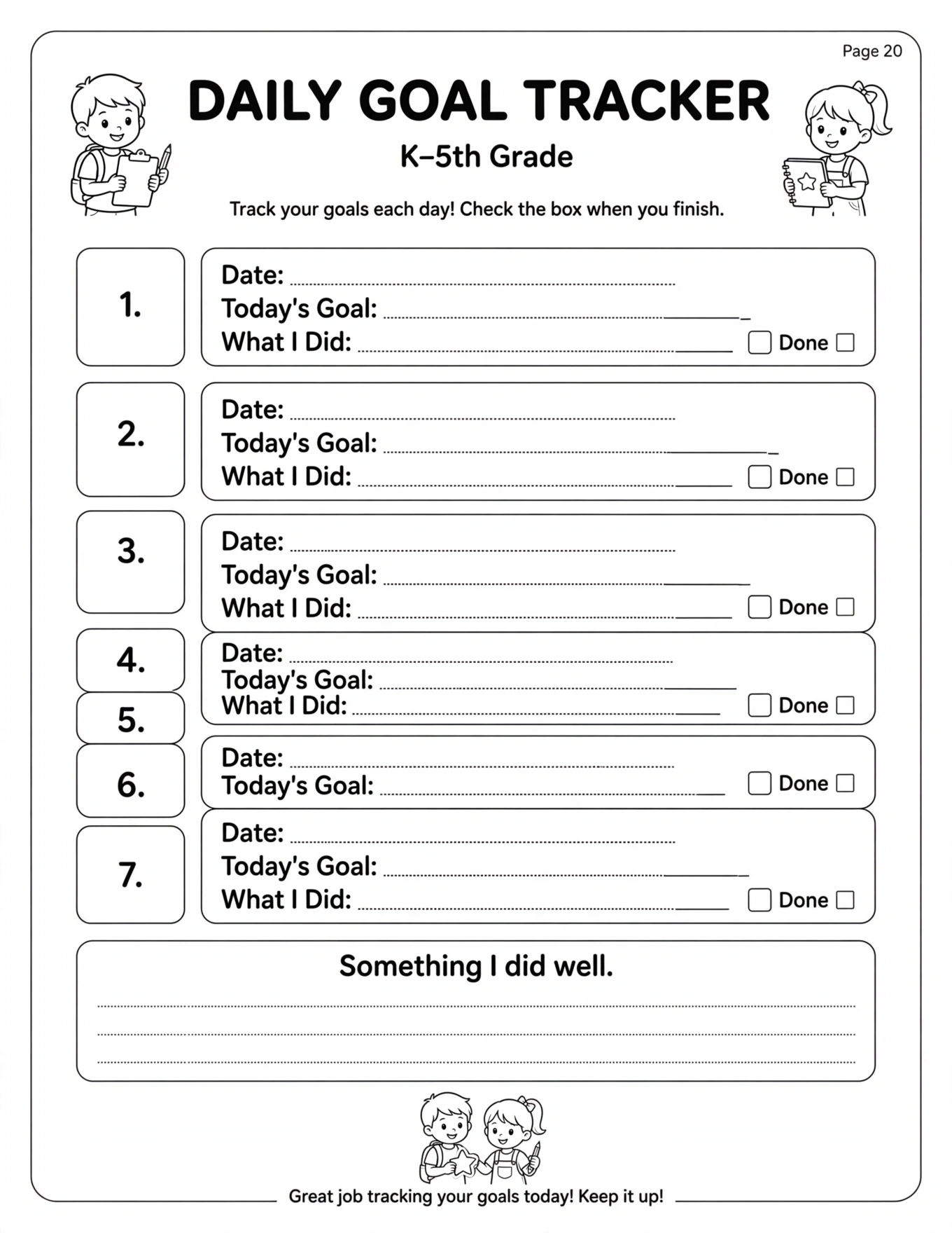 Goal Setting Worksheets For Kids - DAILY GOAL TRACKER