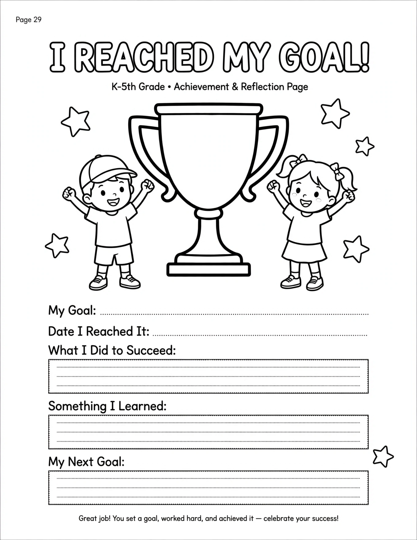 Goal Setting Worksheets For Kids - MY GOAL REFLECTION