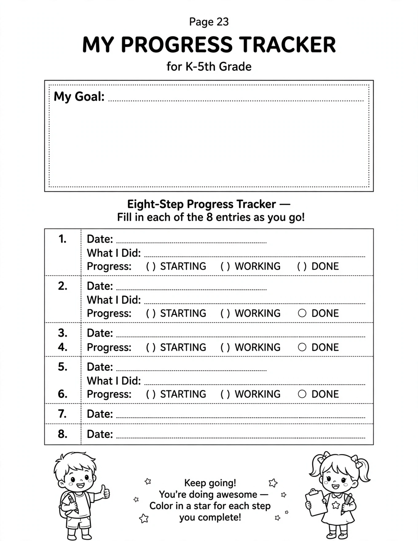 Goal Setting Worksheets For Kids - I REACHED MY GOAL!