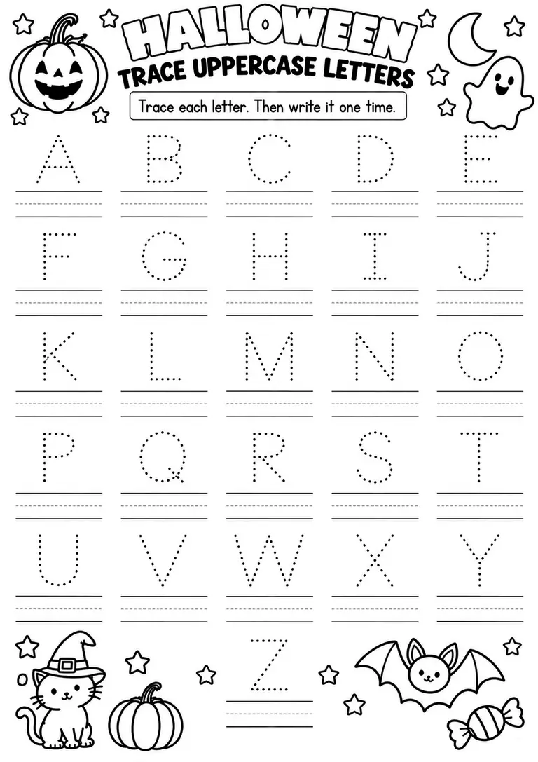 Halloween Trace Uppercase Letters for Pre-K, Kindergarten
